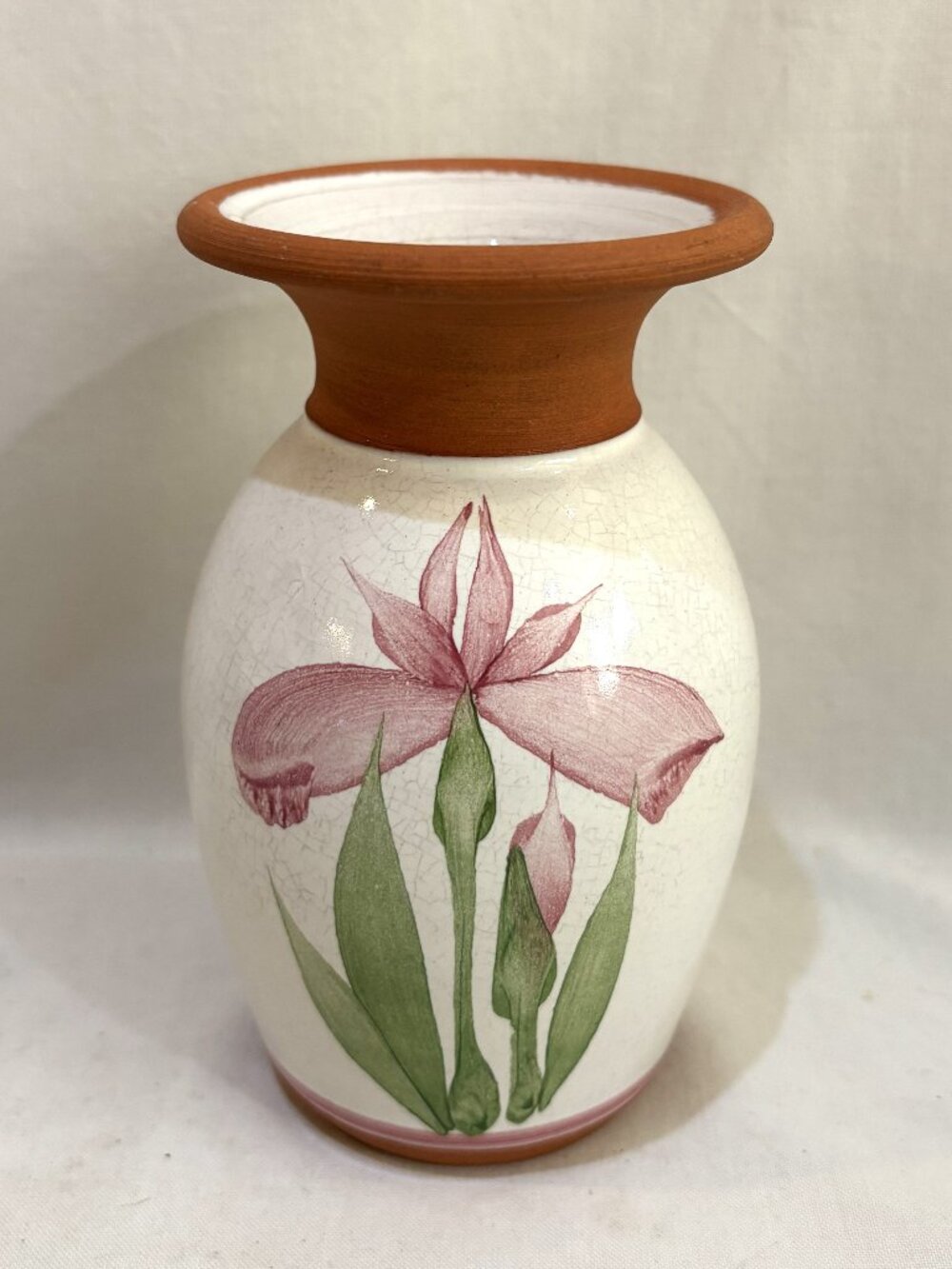 Emerson Creek Pottery Bedford VA Pottery Vase Painted Iris